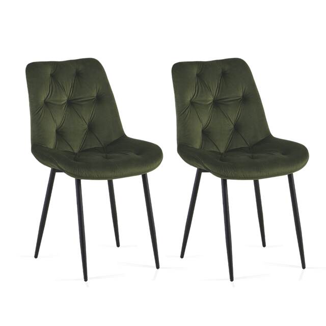 SONARA Modern Set of 2 Velvet Dining Chairs with Ergonomic Upholstered Seat Green