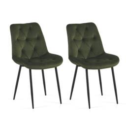 SONARA Modern Set of 2 Velvet Dining Chairs with Ergonomic Upholstered Seat Green