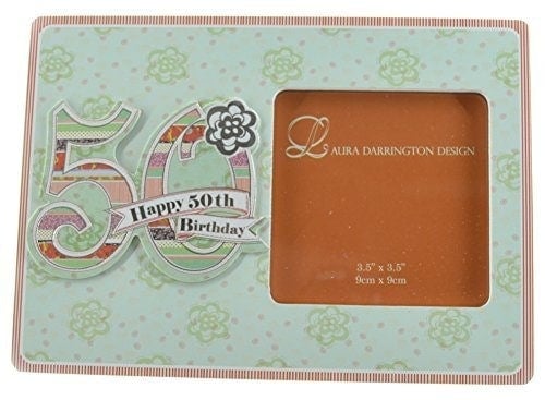 "Laura Darrington Patchwork Collection 19cm Wooden Picture Frame - Happy 50th Birthday, 4"" x 6"" Photo"