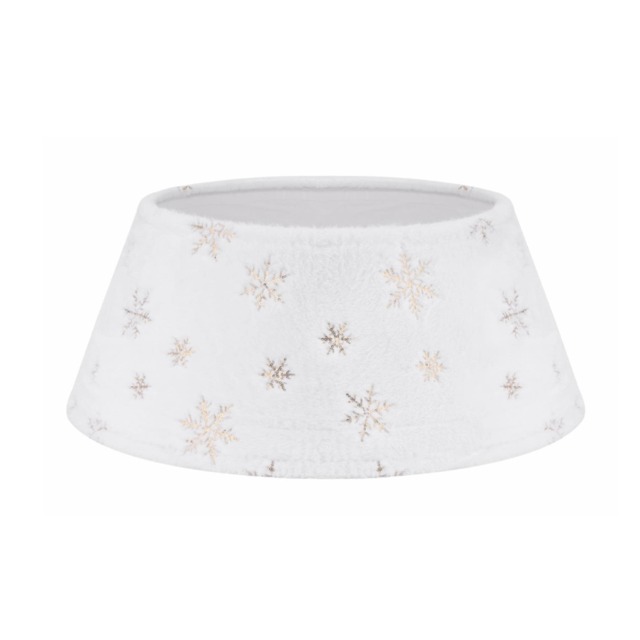 Holly International Christmas Tree Skirt - Plush White with Gold Snowflake Design