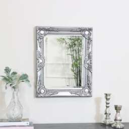 Ornate Silver Wall Mirror With Bevelled Glass 52cm X 42cm