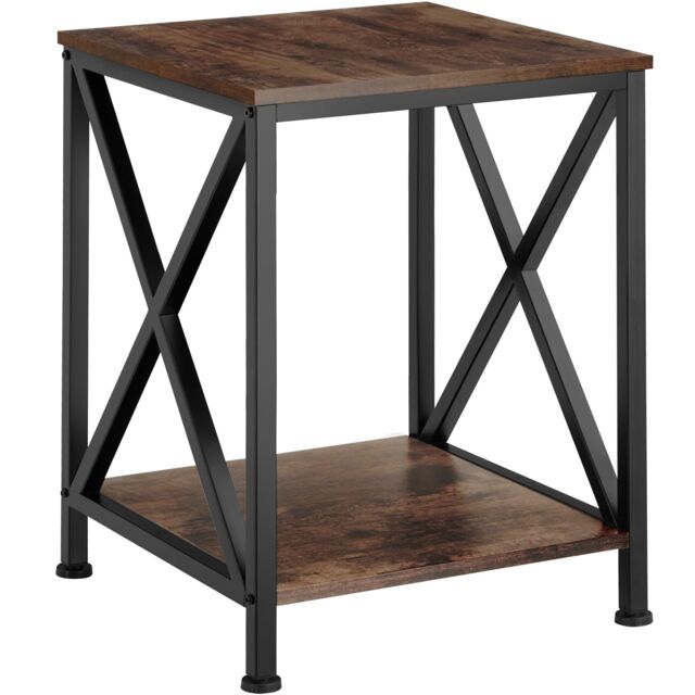 Bedside Table Carlton - industrial style, with 2 shelves, 40.5 x 40.5 x 52.5 cm Brown Industrial wood dark, rustic 40,50 x 40,50 x 52,20 cm 1
