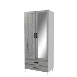2-Door 2-Drawer Mirror Wardrobe with Legs White White & Ash Grey 55 x 9.5 x 149 1