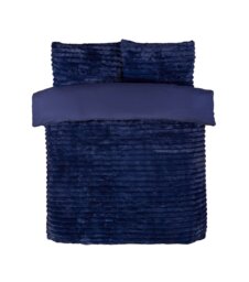 Chunky Ribbed Fur Polyester Duvet Cover Set with Pillowcase Blue Navy Double 1