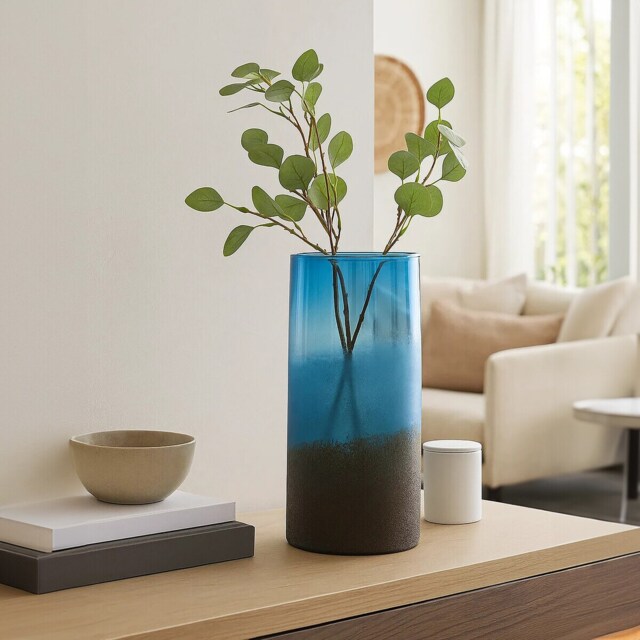 Chiara Large Blue Sand Effect Vase Black Black, Blue