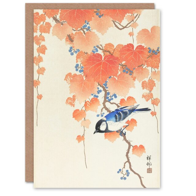 Ohara Koson Japanese Art Card Great Tit On Paulownia Branch
