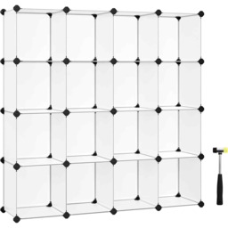 16-Cube DIY Storage Unit, Stackable Plastic Shoe Rack and Wardrobe Organiser for Home and Office, White
