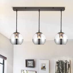 COSYLYTE Marlo 3 Light Modern Smoky Glass Bar Pendant Light - Matt Black Base Silver Chrome 1
