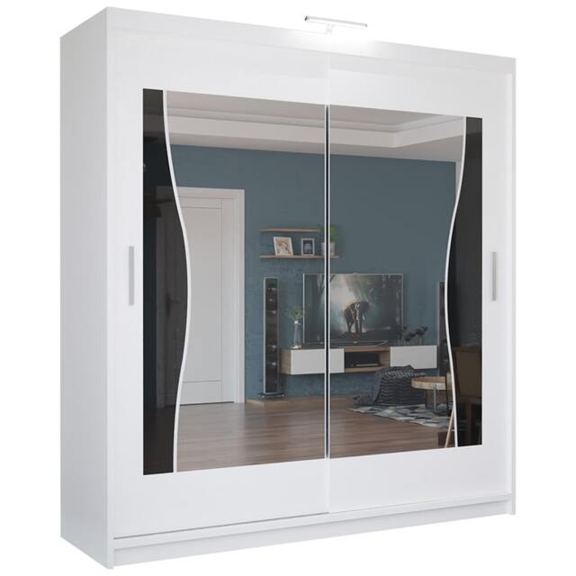 Sliding Wardrobes 4U Stylish Wavy Mirror Sliding Wardrobe – 120cm to 203cm, Contemporary Bedroom Storage White White180cm 180cm