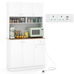 COSTWAY Tall Pantry Cabinet Kitchen with Outlets White