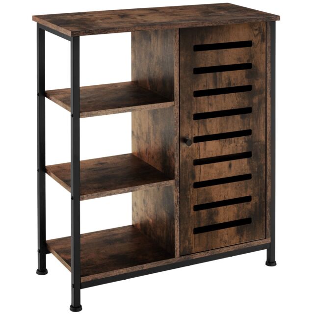Sideboard - surface top, 3 open shelves, 1 cabinet with adjustable shelves Brown Industrial wood dark, rustic 71 x 32 x 82 cm 1