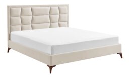 4ft6 Double Natural,Tall Headend Headboard Soft Velvet Fabric Upholstered Bed Frame Clear Natural Double