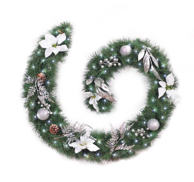 Best Artificial 6ft White & Silver Decorated Christmas Garland with 50 bright white battery lights