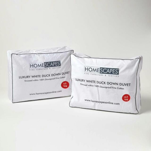 Homescapes Duck Down 15 Tog All Season Duvet Set, Single White Single