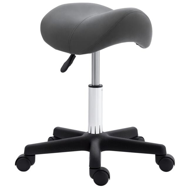 HOMCOM Saddle Stool, PU Leather Adjustable Rolling Salon Chair with Steel Frame for Massage, Spa, Beauty and Tattoo, Grey Grey 1