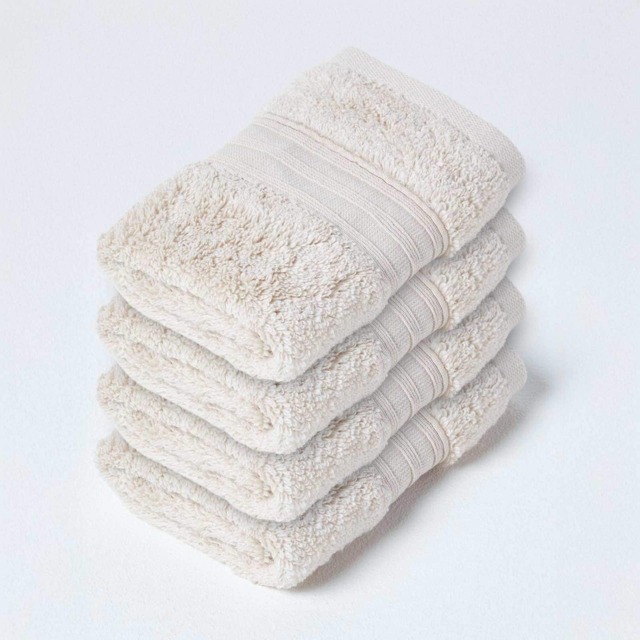 Homescapes Zero Twist Supima Cotton Face Cloth - Set of 4, Beige