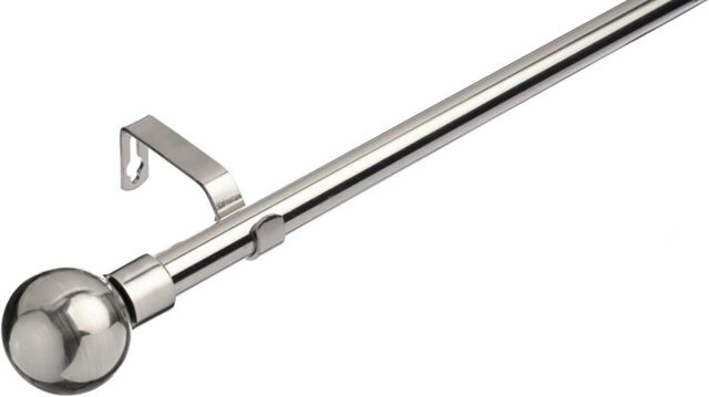 19 mm Extendable Metal Curtain Poles, Brushed Steel (Ball Finials, 120 - 210 cm)
