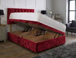 Side Lift Crushed Velvet Red Ottoman Bed Set 6ft Superking