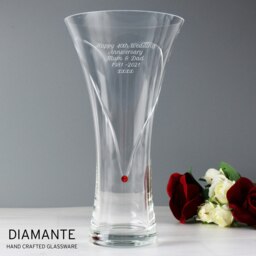 Personalised Large Hand Cut Ruby Diamante Heart Vase Clear