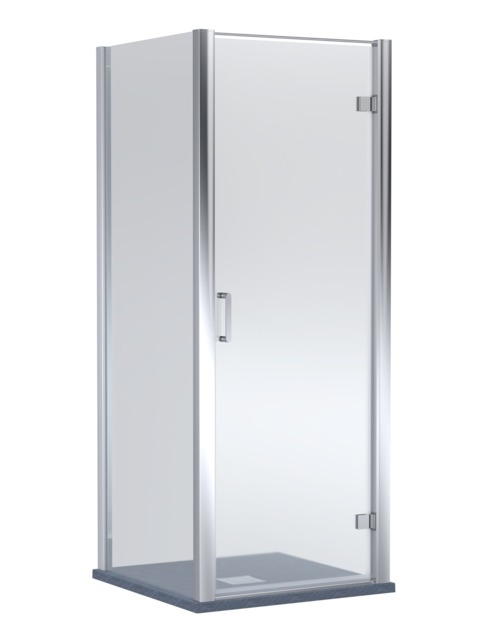 Balterley Hinged Shower Door with Glass, Side Panel & Slimline Shower Tray Silver Chrome