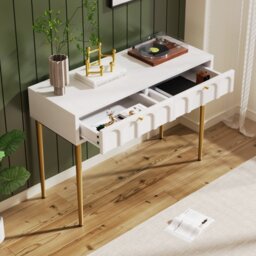 VILUXE 100cm Dressing Table and 2-Drawer Console with Arched Fronts and Metal Legs, Cream White, 100 x 45 x 76.5cm