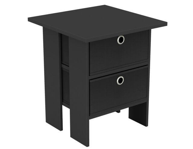 2-Tier 2- Drawer Wooden Side Table Black Black & Black 1