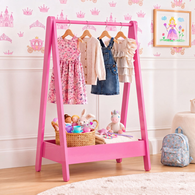 Junior Vida Kids Bedroom Furniture Space Saving Foldable Clothing Rack - Pink