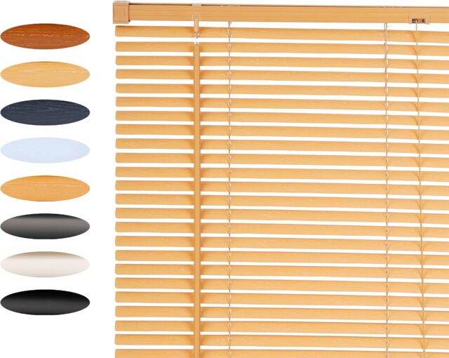 Lister Cartwright 25mm PVC Venetian Blinds Windows Easy Fit Child Safety Included (Light Wood Textured, 60 cm Width x 160 cm Drop)