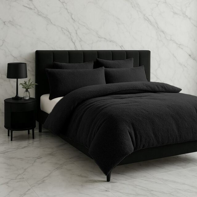 Teddy Bear Fleece Soft Cosy Duvet Cover + Pillow Case Set Black Single