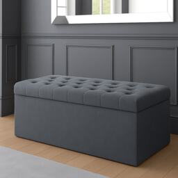 120cm SD Ottoman Storage Box, Steel Grey Velvet Upholstered Chesterfield Storage Ottoman Box