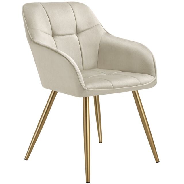 Chair Marilyn - quilted velvet look, continuous backrest, golden steel legs Cream cream/gold One Size 1