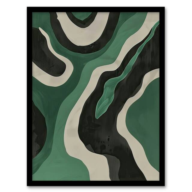 Abstract Amazon River Green Living Room Black Framed Wall Art Print A4