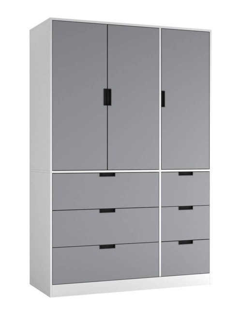 RIGA 3 Door 6 Drawer Wardrobe White White & Grey 10 x 44.5 x 79 1