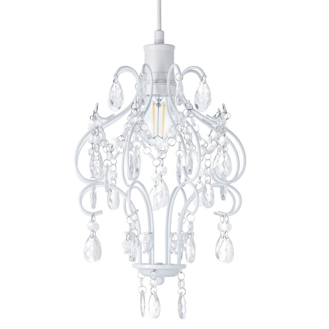 Matt White Shabby Chic Chandelier Style Pendant Ceiling Lamp Shade with Acrylic White White 1