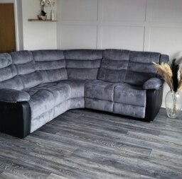 Roma 5 Seater Leather Recliner Corner Sofa Set Multi Grey Jumbo Cord & Black Aire Leather Trim Five Plus Seater
