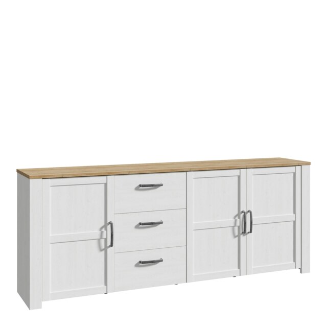 Bohol 3 Door 3 Drawer Large Sideboard in Riviera Oak/White