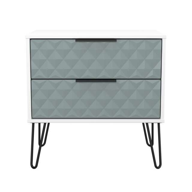 Islay 2 Drawer Wide Bedside Table in Duck & White Matt (Ready Assembled) Blue Duck & White Matt