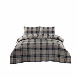 Thermal Flannelette Tartan Duvet Cover Set Warm Brushed Cotton Bedding Grey Single
