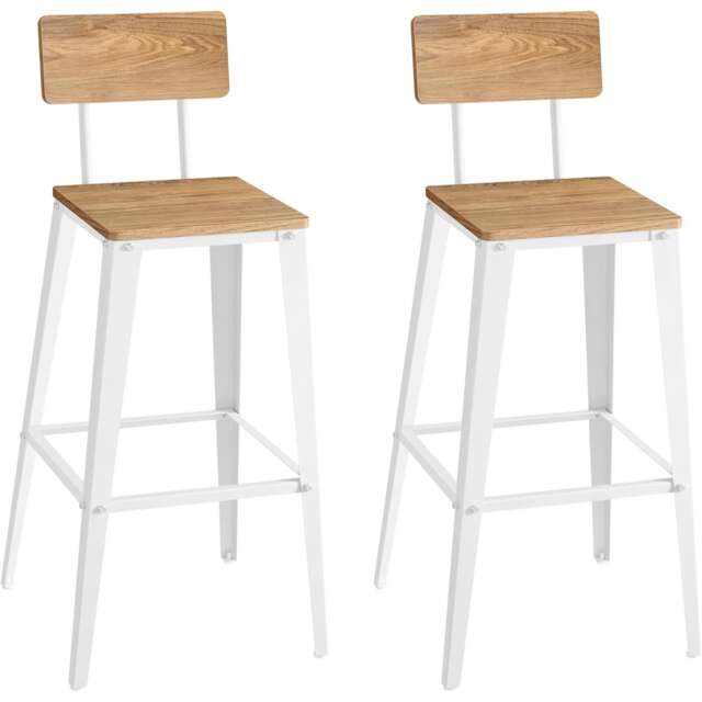 Counter Height Stool Pair, Kitchen Bar Chairs with Back Support, Steel, Simple Assembly, Wheat Brown and Cloud White