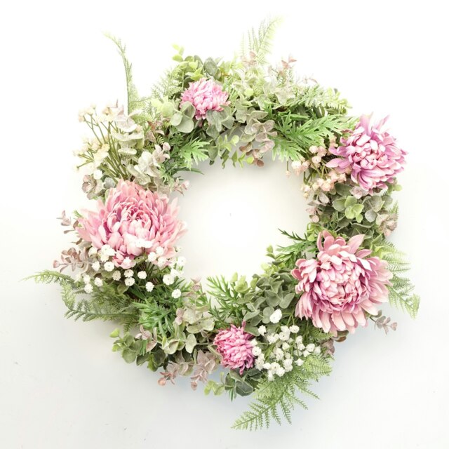 45cm Artificial Pink Blossom Floral Wreath