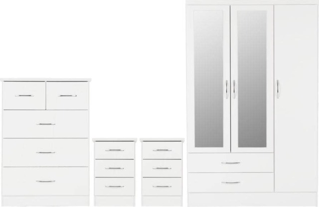 Nevada 3 Door Wardrobe 4 Piece Bedroom Set White 4