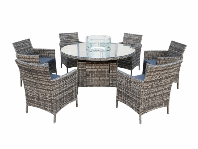 Amazon Rattan Fire Pit Dining Set - Round Table with 6 Chairs Grey