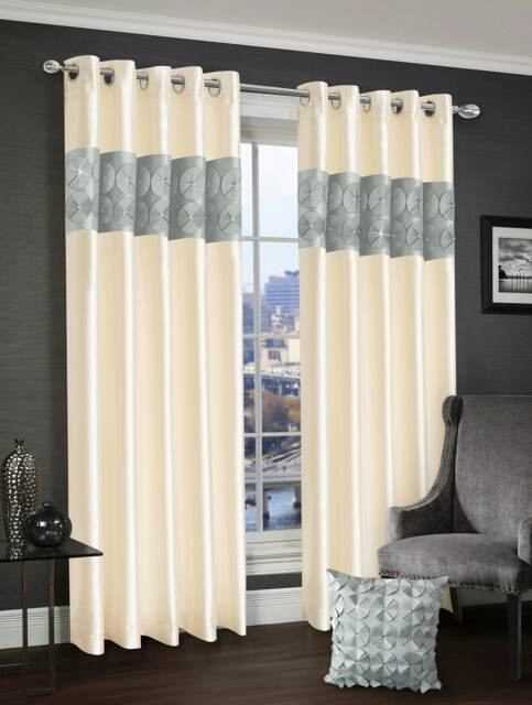 Intimates Vogue 3D Floral Diamante Ready Made Eyelet Curtains - 168cm x 183cm Grey Silver