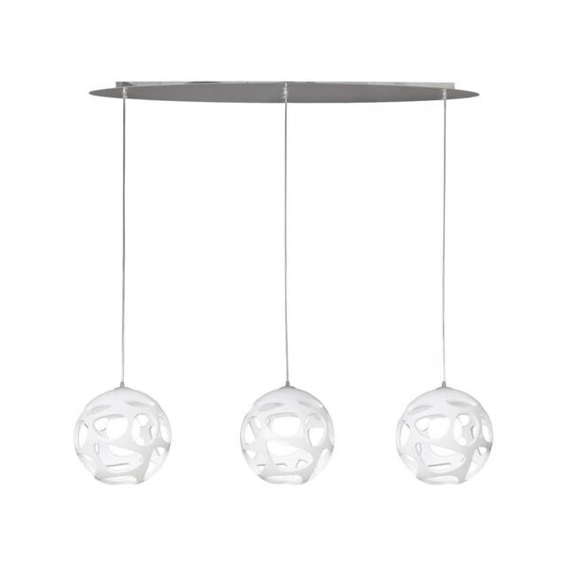 Organica Ceiling Pendant 3 Light E27 Line, Gloss White, Polished Chrome