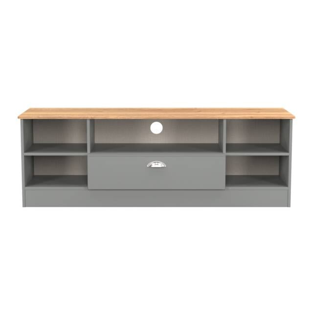 Albert Wide 1 Drawer TV & Media Unit in Dusk Grey & Riviera Oak (Ready Assembled) Grey Dusk Grey & Riviera Oak
