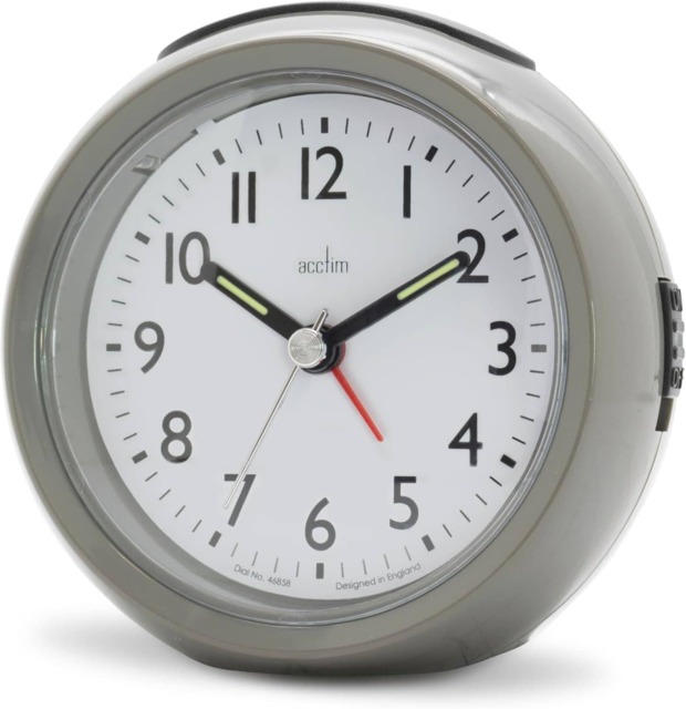 Acctim Grace Non-Ticking Sweep Analogue Bedroom Alarm Clock Grey Earl Grey