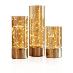 Auraglow Wire Rice Light - Glass Cylinder LED Battery Lantern Gold