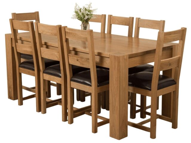 Kuba 180 x 90 cm Chunky Oak Dining Table and 8 Lincoln Chairs Brown Brown