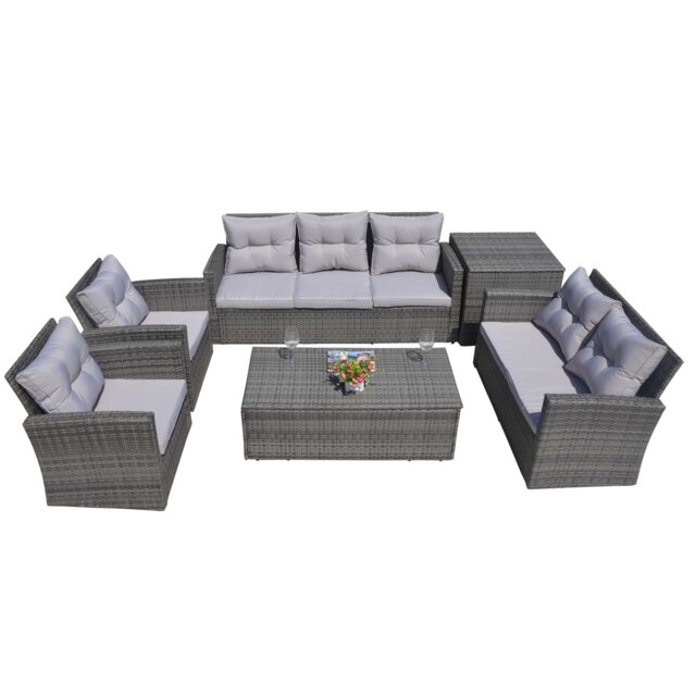 Direct Wicker 7-Seat Outdoor Rattan Furniture Garden Sofa Set with Two Storage Boxes Grey Five Plus Seater