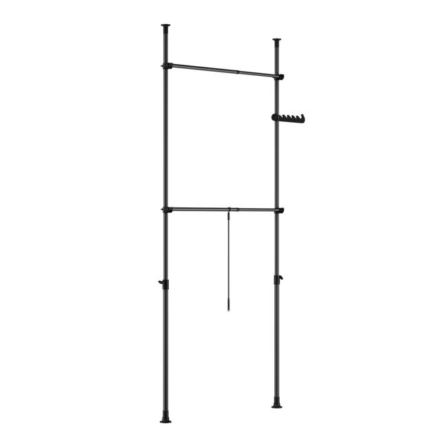SoBuy FRG109-II-SCH,Telescopic Coat Stand with 2 Hanging Bars and Side Hooks Black Black 1